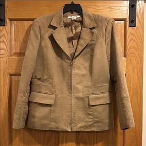 Nygard Collection Ultra suede Tan Women's Zip Up Blazer Size 14, Flap Pockets